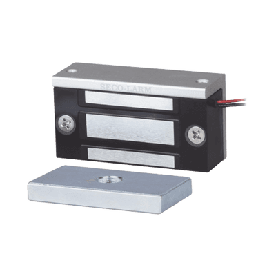 Chapa Magnética  de 36 kg (80 Lbs) / Uso en Lockers o Gabinetes / 12~24 VDC / Tamaño Miniatura 70x31x19 mm / Protección MOV / Sin Magnetismo Residual / Montaje Completo