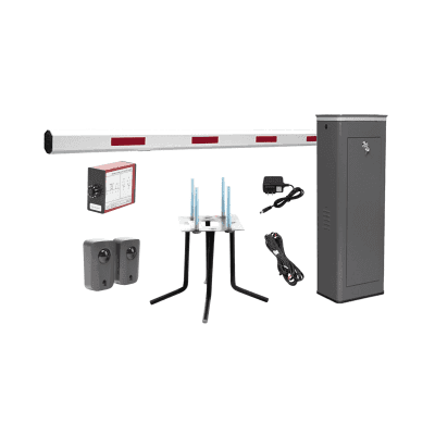 Kit COMPLETO Barrera Izquierda XBF Con Corona LED / Brazo de 3M / Incluye Sensor de Masa, Transformador, Lazo Magnético, Ancla, Fotoceldas y 2 Controles Inalámbricos
