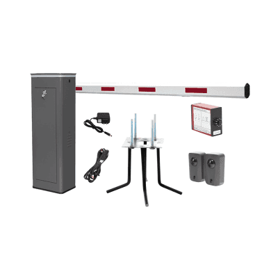 Kit COMPLETO Barrera Derecha XBS Con Corona LED / Brazo de 5.5 Metros / Incluye Sensor de Masa, Transformador, Lazo Magnético, Ancla, Fotoceldas y 2 Controles Inalámbricos