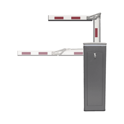 Kit de Barrera Vehicular Izquierda y Brazo ARTICULADO de 3 Metros / Finales de Carrera Ajustables por Programación / Movimiento Fluido / Diseño Elegante Color Gris / Con Corona Led Semaforizada