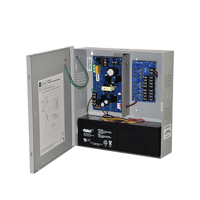 Fuente de alimentación de 12/24 Vcc a 4/6A con 8/16 salidas, con capacidad de batería de respaldo, requiere batería 