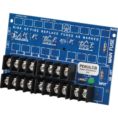 Módulo de Distribución de Energía UL PD8ULCB / 8 Salidas Clase 2 PTC Protegidas / Entrada 12-24VDC o 24-28VAC / Auto-resetable / Montaje Incluido / Garantía de Por Vida