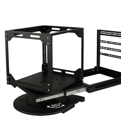 Rack Deslizable y Giratorio | Estructura Abierta | 360° Rotación | 10U-12U-15U | Hasta 68 kg | Cable Management | EIA/ECA-310-E