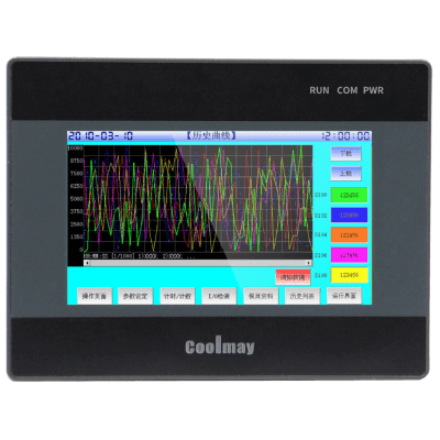 HMI Industrial 4.3 Pulgadas / Pantalla 480x272 píxeles / 12 Entradas Digitales / 10 Salidas Digitales / 5 Entradas Analógicas (2x0-10V + 2x0-20mA + 1xNTC10K) / 2 Salidas Analógicas (1x0-10V + 1x0-20mA) / Comunicación RS232 y RS