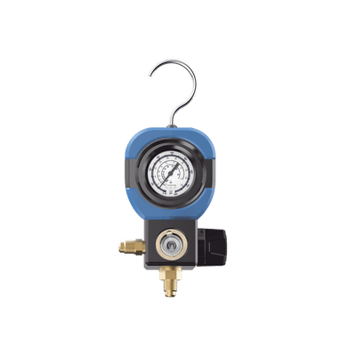 Manifold de Refrigeración AM1V 1 Válvula / Escala Compatible R22 R32/R410A R404A R407C / Interfaz 1/4" SAE / Diámetro 90 mm / Rango de Presión -30 inHg - 500 psi / Diseño Integrado Resistente a Impactos