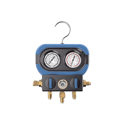 Manifold de 2 Válvulas AMAA para Refrigeración / Compatible con R22, R32/R410A, R404A, R407C / Escala de Manómetro Multigas / Interfaz 5/16" SAE / Rango de Vacío -30 inHg / Presión Máxima 500 psi / Resistente