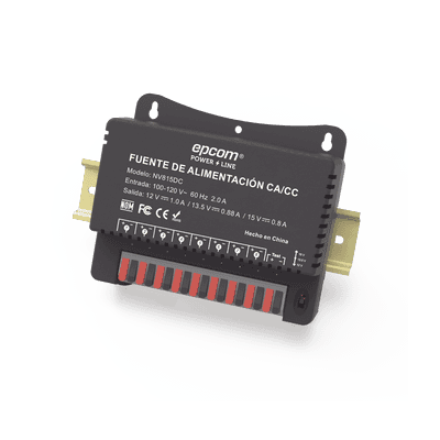 Fuente de Poder / Para 8 Cámaras / Ajustables a 12 o 13.5 o 15 Vcc / 8 Amperes / Instalación en Pared.