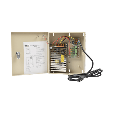 Fuente de poder profesional para CCTV  de 12 Vcc @ 5A,  para 4 cámaras ; Voltaje de entrada de 100-240 Vca