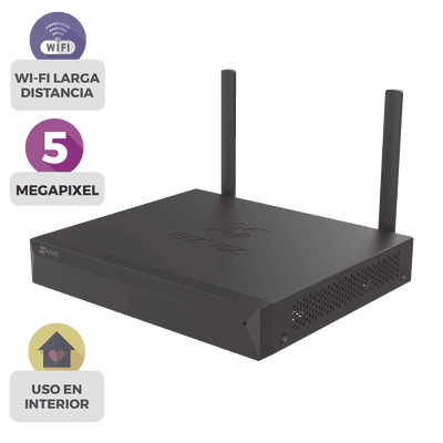 NVR 3K (5 Megapixel)  / Para 4 Cámaras / 2 antenas Wi-Fi / Compresión H.265 / Almacenamiento hasta 8TB / Salida HDMI-VGA / Compatible ONVIF