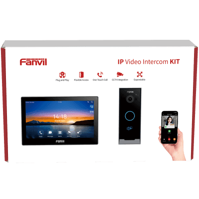 Kit Videoportero IP / Estación Interior i504W + Frente de Calle i60 / Pantalla Táctil 7" HD / Videollamadas H.264/H.265 / Wi-Fi Dual Band / PoE / App Fanvil Link / ONVIF / 10,000 Tarjetas RFID