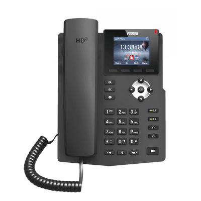 Teléfono IP empresarial para 2 lineas SIP con pantalla LCD de 2.4 Pulgadas a color y conferencia de 3 vías, PoE