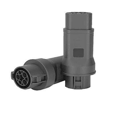 Adaptador de Conector EV / Entrada Tipo 1 (SAE J1772) / Salida Tipo 2 (IEC 62196-2) / 7 kW / 32 A / 220 V AC / Monofásico / Compacto y Portátil