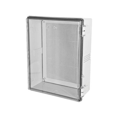 Gabinetes NEMA, cuerpo gris, cubierta transparente (250 x 350 x 150 mm), para interior y exterior