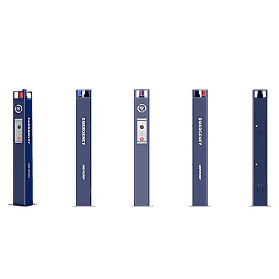 Estación de Pánico / Cámara IP 4MP / Audio Bidireccional 5 m / Micrófono Omnidireccional / Altavoz 30 W / Resistente a Vandalismo / IP66 / Montaje en Piso