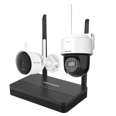 Kit IP Inalámbrico 2 Megapíxel / NVS 4 Canales / 1 Cámara Bala Exterior + 1 Cámara Turret Interior con Lente 2.8 mm y Dual Light / Audio Bidireccional (Micrófono y Bocina) / Soporta Micro SD de 512 GB