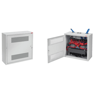 Gabinete Rack Horizontal D-Box, 4U, Acero Gris Claro RAL 7035, 48.00 x 24.00 x 8.00 pulgadas, Puerta Reversible 120°, Montaje Minorista, Sistema de Cierre, Ventilación y Cableado Integrado