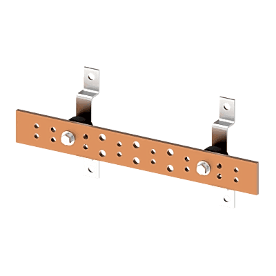 Barra de Tierra para Telecomunicaciones De Cobre Electrochapado / 0.25 x 4.00 x 12.00 pulgadas / 12 Puntos de Conexión / Incluye Soportes y Conectores / Anticorrosivo