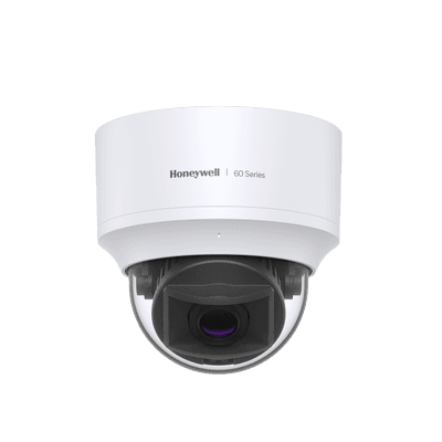 Domo IP 5 MP / Lente Mot. 2.7 a 13.5 mm / Interior / 30 mts IR / H.265 / NDAA / ONVIF / IP52 / IK10 / Detección Sabotaje / Movimiento / Rostros / Intrusión / Merodeo / Objeto Abandonado / Audio I/O / PoE / Serie 60 / Honeywell Security