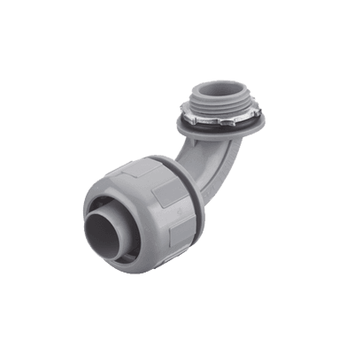 Conector Curvo 90° de Nylon de 3/4" para Tubería Liquidtight Polytuff.