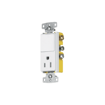 Combinación de Contacto y Apagador Decorador 15A 125V/ Color  Blanco.