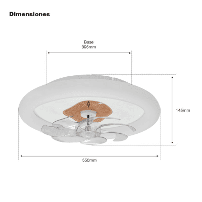 Ventilador de Techo con Luminario LED de 110 V CA 50/60 Hz /  88 W / 3 Tonos de Luz (6500 - 4 000 - 2 700 K) / Diámetro 500 mm / 6 Velocidades / Dimeable.