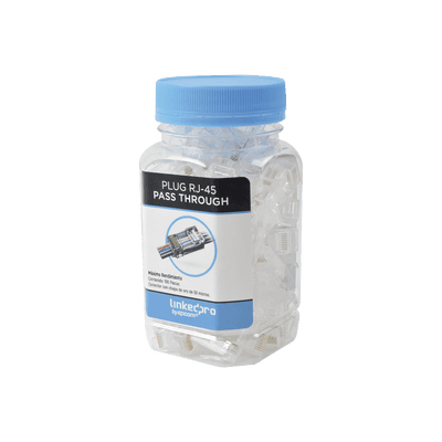 Bote con 100 Plugs Pass through RJ45 Cat6 sin blindaje, chapado de oro a 50 micras para durabilidad extrema