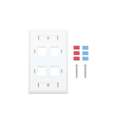 Placa de Pared de 4 Puertos, Keystone, con Espacio para Etiqueta, Color Blanco