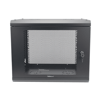 Gabinete de Pared de 9U con Puerta Perforada, 455 mm de Profundidad, Rack de 19'', Acero Reforzado Color Negro.