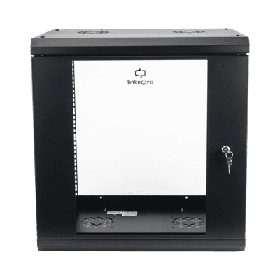 Gabinete de Pared de 12U con Puerta de Cristal Templado, 455 mm de Profundidad, Rack de 19'', Acero Reforzado Color Negro.