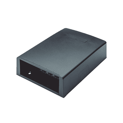 Caja de Montaje en Superficie, con Accesorio para Resguardo de Fibra Óptica, para 12 Módulos Mini-Com, Color Negro
