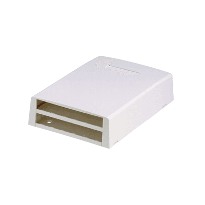 Caja de Montaje en Superficie, con Accesorio para Resguardo de Fibra Óptica, para 12 Módulos Mini-Com, Color Blanco