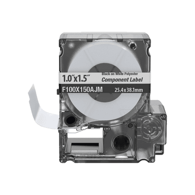 Casete de 150 Etiquetas Bandera, Poliéster de 25.4 mm x 38.1 mm (1 x 1.5 pulgadas), para Cables de 3.1 mm - 5.1 mm (0.12 - 0.2 pulgadas) de Diámetro, Área de Impresión Color Blanco