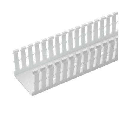 Canaleta Ranurada Angosta de PVC Sin tapa, Tipo F, 57.2 mm de Ancho, 53.8 mm de Alto y 1.8 m de Largo, Color Blanco