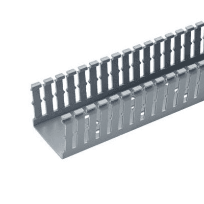 Canaleta Ranurada de PVC sin Tapa, Tipo F, 2.25 in de Ancho, 3.14 in de Alto y 1800 mm de Largo, Color Gris