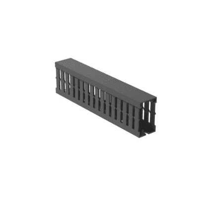 Canaleta Ranurada de PVC con Tapa, Tipo F, 32 mm de Ancho, 53.8 mm de Alto y 2 m de Largo, Color Gris