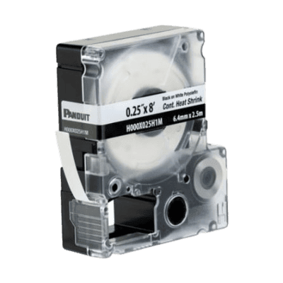 Casete de Etiquetas de Poliolefina de Cinta Continua, Tubo Termocontráctil, 6.4 mm (0.25 Pulgadas) de Ancho y 2.4 Metros (7.87 Pies) de Largo, para Cables de Calibre 22-18 AWG, Color Blanco