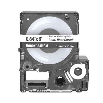 Casete de Etiquetas de Poliolefina de Cinta Continua, Tubo Termocontráctil, 16.3 mm (0.64 pulgadas) de Ancho y 2.4 metros (7.87 pies) de Largo, Para Cables de 5.3 a 10.9 mm (8 - 2 AWG) de Diámetro, Color Blanco