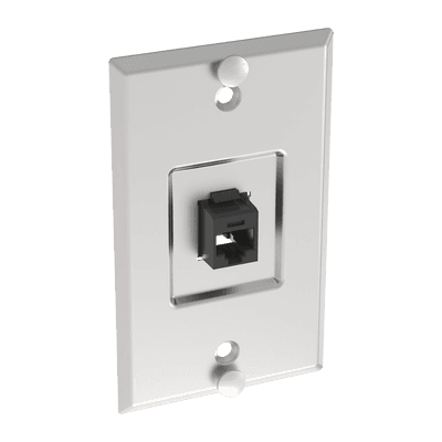 Placa de Pared Telefónica, Salida de 1 Puerto Keystone, Con Jack Cat6 Estilo 110 de Impacto, de Acero Inoxidable