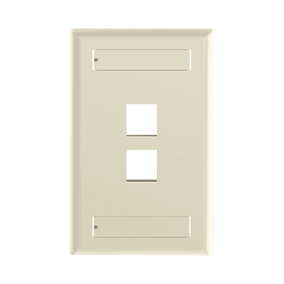 Placa de Pared Vertical, Salida Para 2 Puertos Keystone, Con Espacios Para Etiquetas, Color Marfil