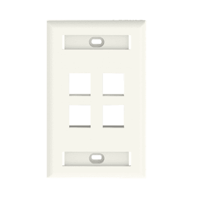 Placa de Pared Vertical, Salida Para 4 Puertos Keystone, Con Espacios Para Etiquetas, Color Blanco Mate