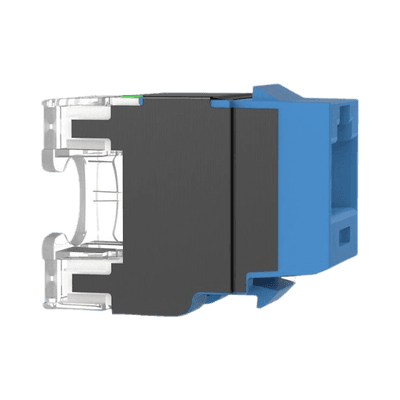 Conector Jack Estilo 110 (de Impacto), Tipo Keystone, Categoría 6A, de 8 posiciones y 8 cables, Color Azul