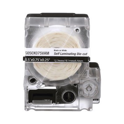 Casete de 425 Etiquetas Autolaminadas de 12.7 x 19.1 mm (0.5 x 0.75 pulgadas), para Cables de 2 a 4 mm (0.08 a 0.16 pulgadas) de Diámetro, Área de Impresión Color Blanco
