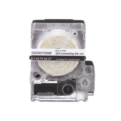 Casete de 200 Etiquetas Autolaminadas de 12.7 x 31.8 mm (0.5 x 1.25 pulgadas), para Cables de 3.1 a 7 mm (0.12 a 0.28 pulgadas) de Diámetro, Área de Impresión Color Blanco