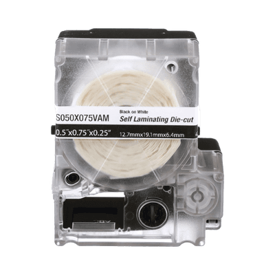 Casete de 300 Etiquetas Autolaminadas de 19.1 x 25.4 mm (0.75 x 1 Pulgadas), para Cables de 2 a 4 mm (0.08 a 0.16 Pulgadas) de Diámetro, Área de Impresión Color Blanco