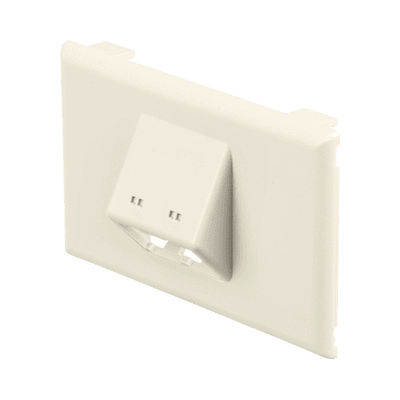 Placa de Pared Horizontal T70, Salida Para 2 Puertos Mini-Com, Con Espacios Para Etiquetas, Color Blanco Mate