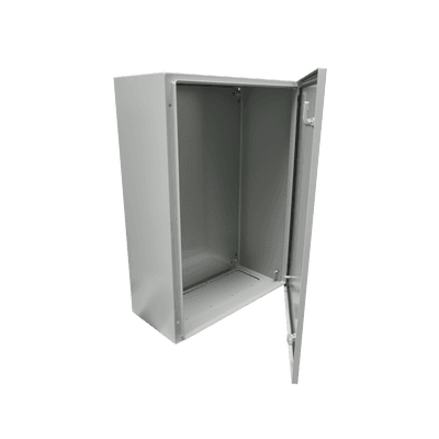 Gabinete de Acero IP66 Uso en Intemperie (400 x 600 x 200 mm) con Placa Trasera Interior Metálica y Compuerta Inferior Atornillable (Incluye Chapa y Llave).