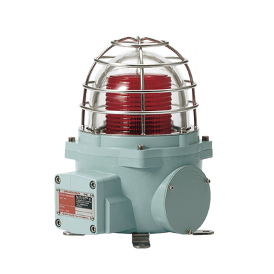 Baliza con luz LED color Rojo con patrón de destello fijo o flasheante, ideal para zonas y áreas peligrosas, opera en un rango de 120 VAC