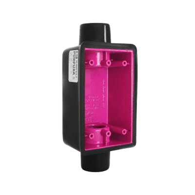 Caja Rectangular de 3/4"/ Con Recubrimiento  exterior de PVC e interior Purpura.