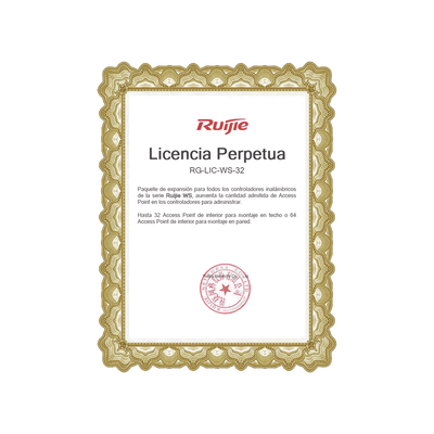 Paquete de expansión para controladores inalámbricos serie Ruijie WS hasta 32 APs interior en techo o 64 APs interior montaje en pared.