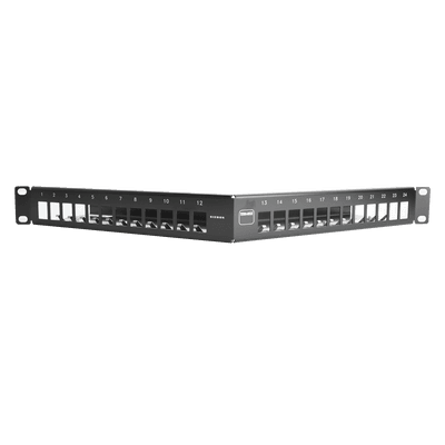 Patch Panel TERA-MAX de 24 Puertos, Modular, Angulado, Color Negro, 1UR